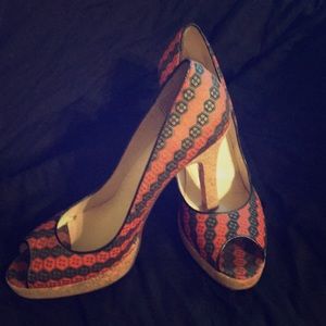 Orange Black and Gold Geo Pattern heels